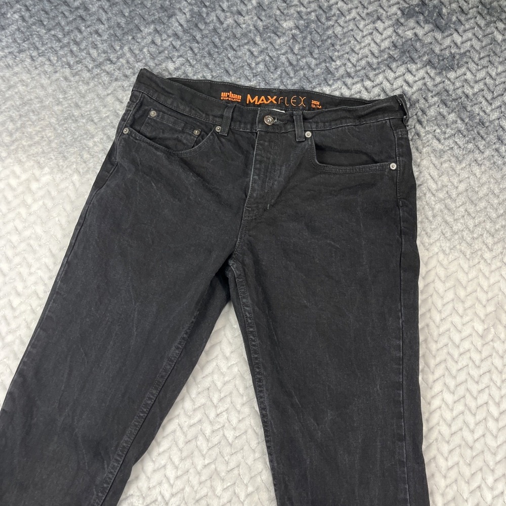Urban Pipeline Max Flex Jeans Mens 34x34 Black Cotton Denim Straight Slim Fit - Picture 2 of 10